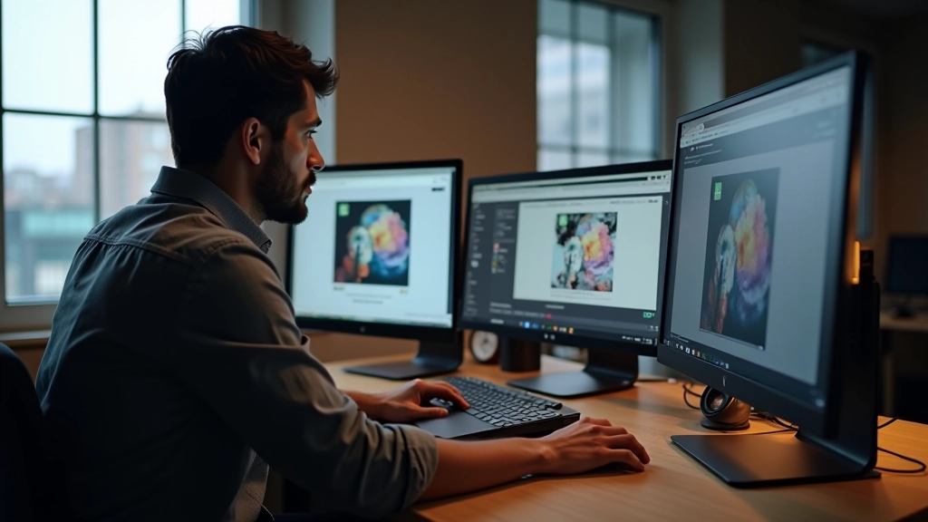 Designer working on responsive design, adjusting window width to find layout breakpoints