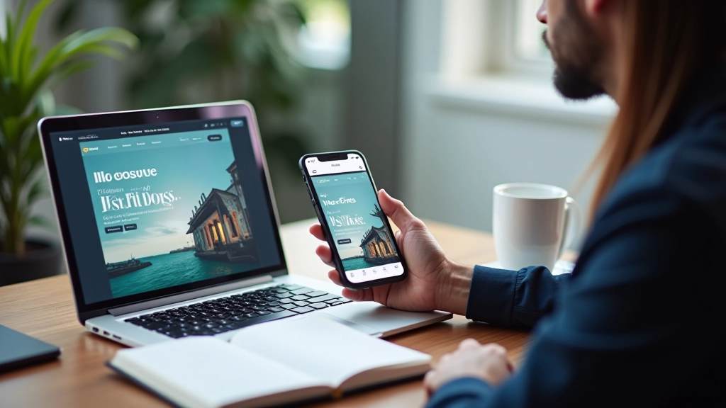 Web designer testing responsive website on multiple devices at desk while reviewing performance metrics and taking detailed notes